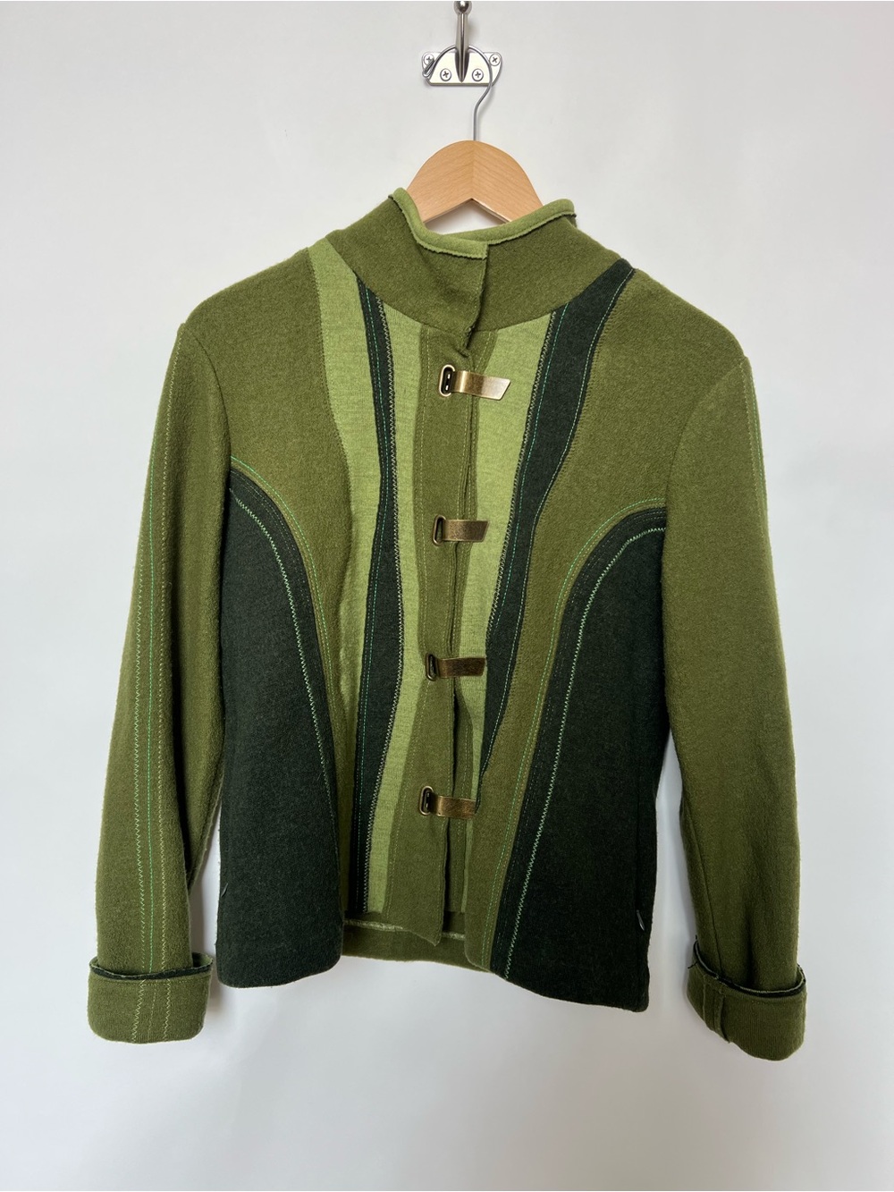 Icelandic Design 100% Wool Jacket Small Green Lagenlook Toggle Art to Wear Rare - Picture 2 of 13